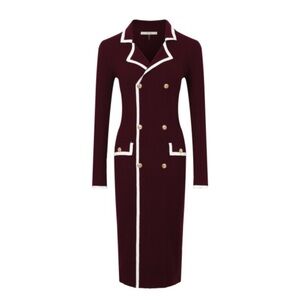 Elegant Burgundy Double-Breasted Dress